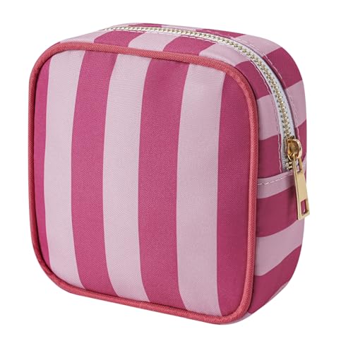 Small Striped Makeup Bag for Purse - Rose Pink Stripes