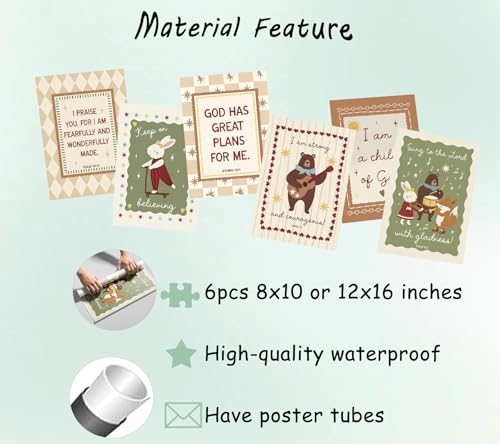 Inspirational Bible Verses Nursery Wall Art Set - 6 Unframed Prints