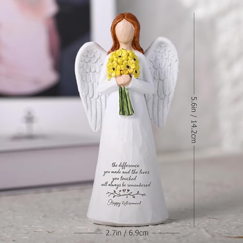 Retirement Gift Angel Figurine - 5.6" Hand-Painted Guardian with Sunflowers