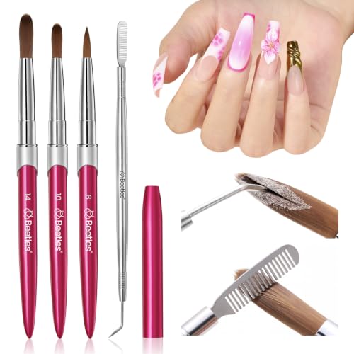 Beetles Acrylic Nail Brush Set B-Red-3, 3 Sizes for Nail Extensions & Art