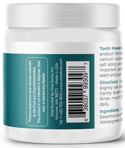 Viva Doria Natural Tooth Powder 10 Oz – USA Made, Eco-Friendly Oral Care