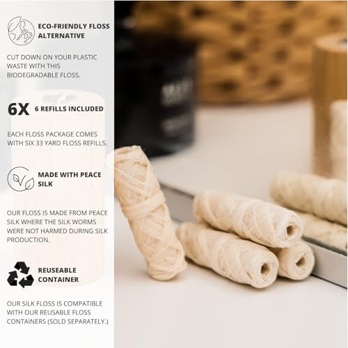 Biodegradable Silk Dental Floss Refills - 6 Pack, Eco-Friendly Mint