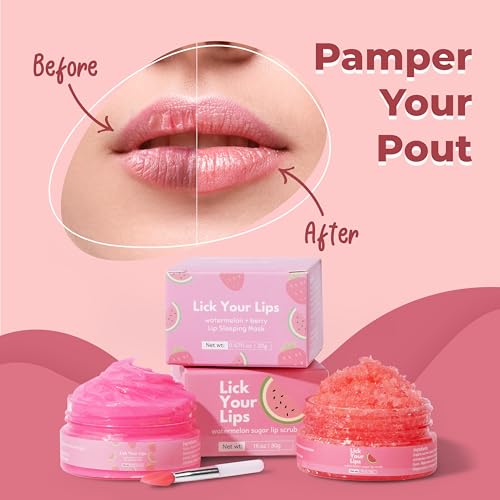 Watermelon Lip Scrub and Sleeping Mask Duo for Soft Lips