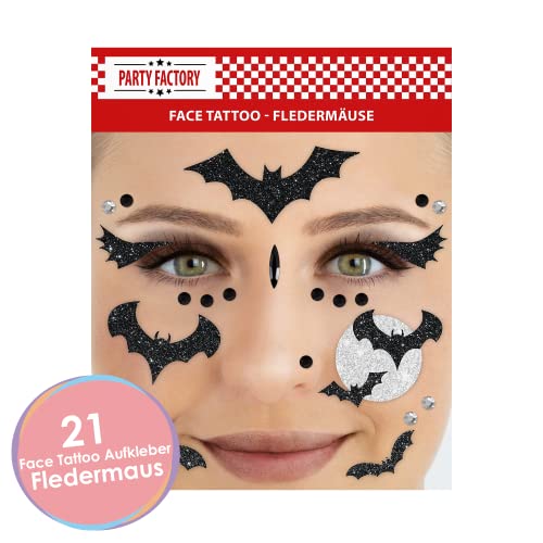 Party Factory Bat Face Glitter Tattoo Set for Halloween & Carnival, Kids & Adults, Bats Variation