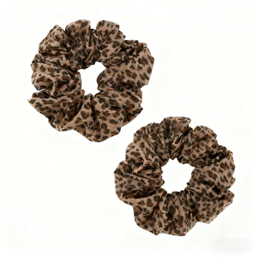 Leopard Print Scrunchies for Women - 2 Pcs Hair Ties