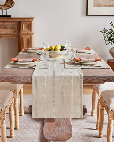 Linen Blend Farmhouse Table Runner, 13x48 Inches - Beige
