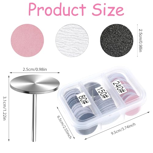 Apausvcm 61 Pcs Sanding Discs Set for Nail Drill 25mm with Metal Bit — Grits #80/#150/#240, Black/White/Pink