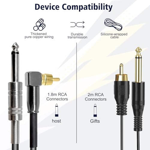 2-Pack RCA Clip Cord Tattoo Machine Cable - 1.8m & 2m
