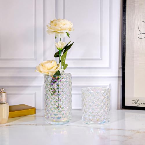 DASITON Glass Makeup Brush Holder, Diamond Pattern Crystal Cosmetic Cup
