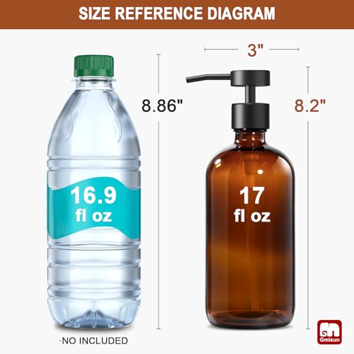 GMISUN Amber Glass Soap Dispenser with Stainless Steel Pump - 17 Fl Oz