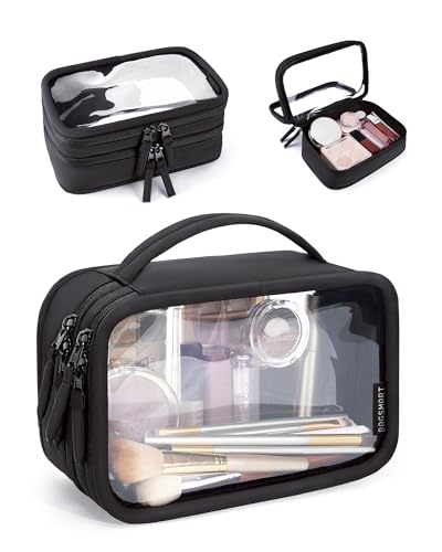 BAGSMART Large Clear TSA-Approved Toiletry Bag - Black Double Layer Organizer
