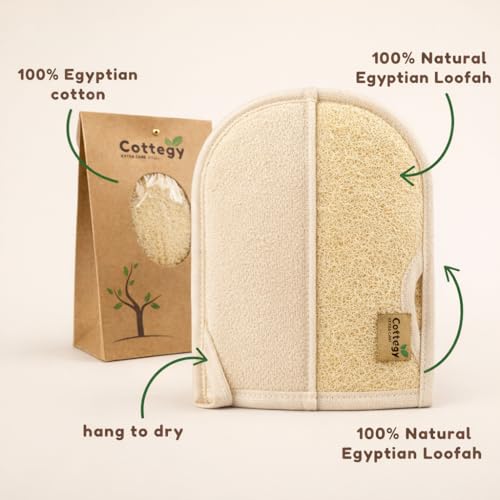 Cottegy Premium Exfoliating Loofah Gloves – 2-Pack Natural Egyptian Loufa Back Scrubbers with Left & Right Thumb Holes