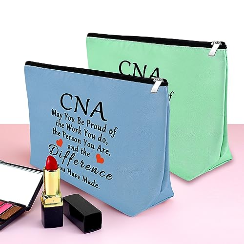 2Pcs CNA Appreciation Makeup Bags - Certified Nursing Assistant Gift, Graduation & Nurse Week Gift, Blue & Green