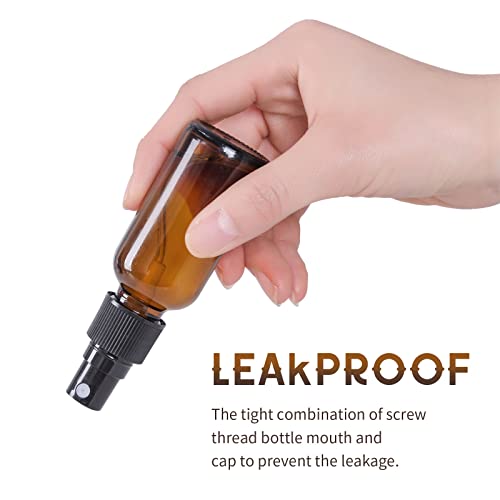 12-Pack 2oz Amber Glass Spray Bottles - Leak-Proof Travel Mist Sprayers