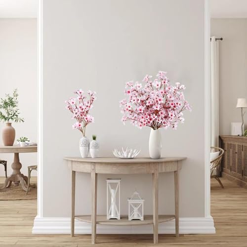 Artificial Cherry Blossom Flowers - 4 Faux Silk Stems for Home Decor
