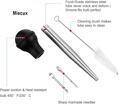 Stainless Steel Turkey Baster with Silicone Bulb & Marinade Tools