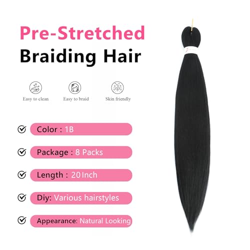 FIRSTCYH 20 Inch Pre-Stretched Braiding Hair - 8 Packs Yaki Texture