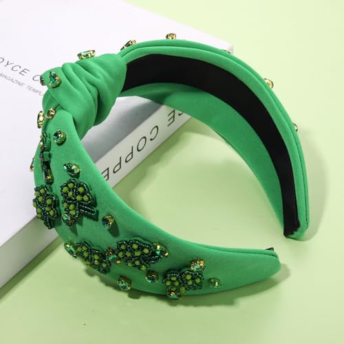 St. Patrick's Day Shamrock Knotted Headband with Crystals