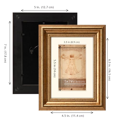 5x7 Distressed Gold Bevel Picture Frame with Mat for 4x6 Photos