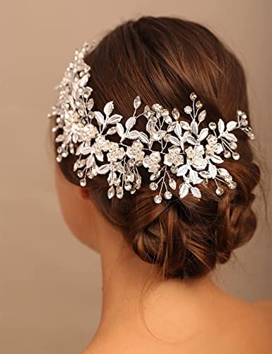 Rose Gold Bridal Hair Vine with Crystals and Pearl Flowers