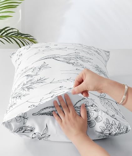 Queen Size Pillow Cases Set of 2 - Black & White Plant Patterns
