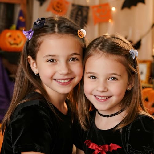 Lyreh 10pcs Mini Halloween Hair Claw Clips - Pumpkin Ghost Bat Spider Web Wizard Hat