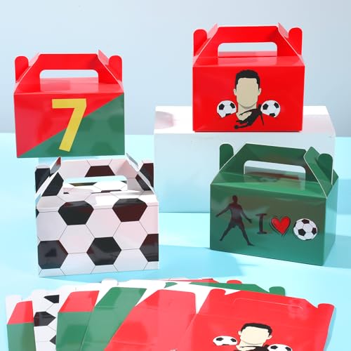 12 Soccer Star Treat Boxes - Red & Green Goodie Bags for Parties