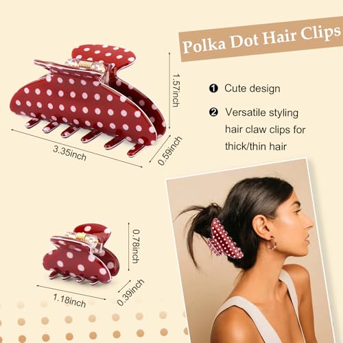 Vovii 6-Piece Polka Dot Hair Claw Clips for Thick and Fine Hair
