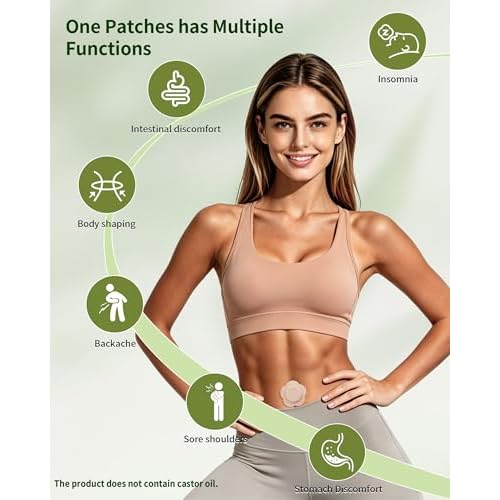48PCS Castor Oil Patches, Disposable Castor Oil Pack Wraps with Organic Cotton Patches, Leak-Proof Belly Button Patch Cover, Portable & Breathable, Skin-Friendly, Beige
