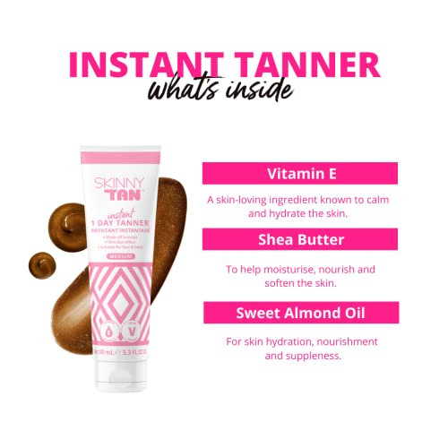 SkinnyTan 1-Day Instant Self Tanning Lotion for Face & Body - Hydrating, Quick-Dry, Medium Shade, 3.3 oz