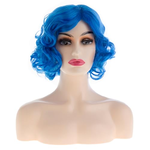 Short Curly Wavy Blue Wig for Women - Heat Resistant Synthetic Hair