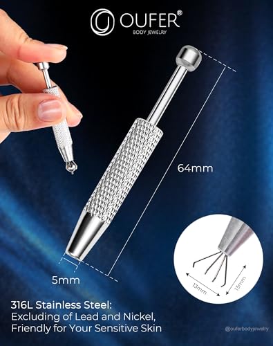 OUFER Piercing Ball Grabber Tool for 16G 18G Earrings & Body Piercing