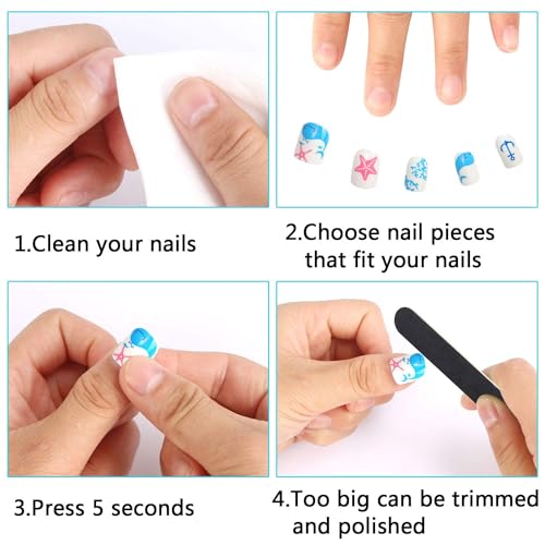 JANYUN 96 Pcs Kids Fake Nails - Short Acrylic Nail Art Set
