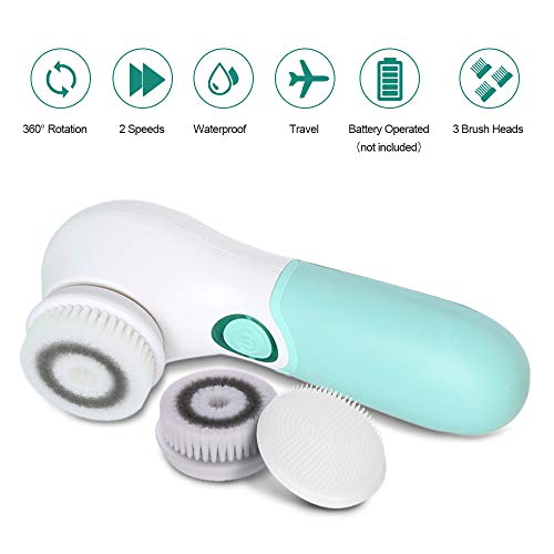 Green TouchBeauty Electric Facial Cleansing Brush with 3 Heads & 2 Speeds