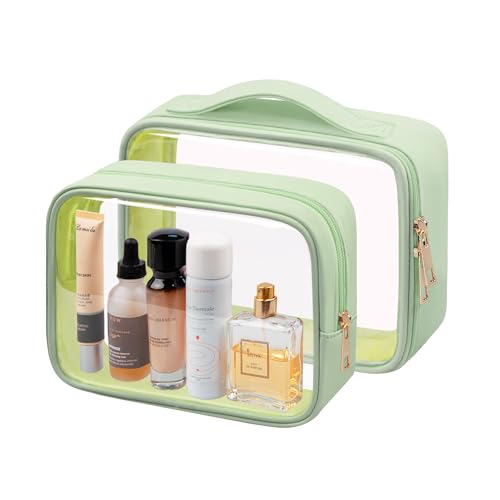 TSA Approved Clear Makeup Bag - Waterproof Cosmetic Bag Set in Green