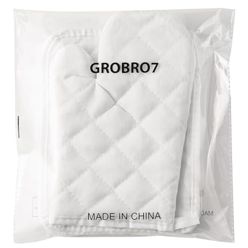 GROBRO7 6-Piece Cotton Oven Mitts & Pot Holders Set - Heat Resistant, Machine Washable, BBQ Gloves with Hanging Loop