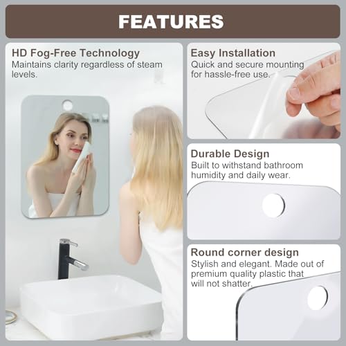 Fogless Shower Mirror for Shaving & Makeup - 11.02" x 7.87"