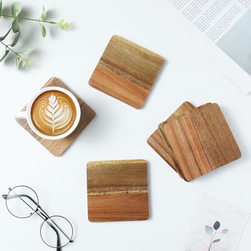 16 Unfinished Acacia Wood Coasters for DIY Projects - 4 Inch Square