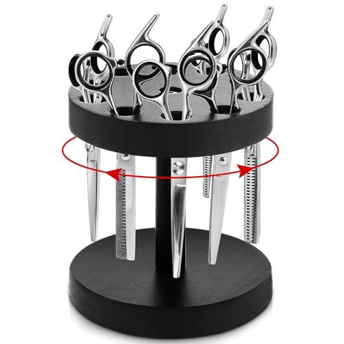 Threehoney 360° Rotating Scissor Holder for Hair Stylist - Black Wooden Stand