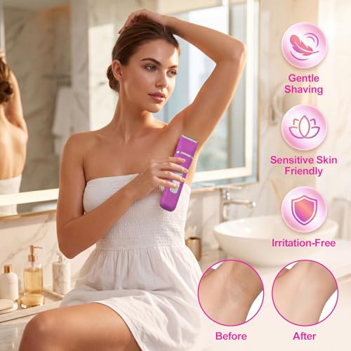 KINGTEE Bikini Trimmer for Women,Electric Shaver for Women, IPX7 Waterproof Razor Shaver,Women's Electric Razor,Intimate Shaver for Women,with 5 Blades,USB-C Rechargeable,Recharge Dock£¨Rose Pink£©