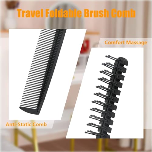 Qjaiune 24PCS Folding Travel Hair Brush and Comb Set - Portable Anti-Static