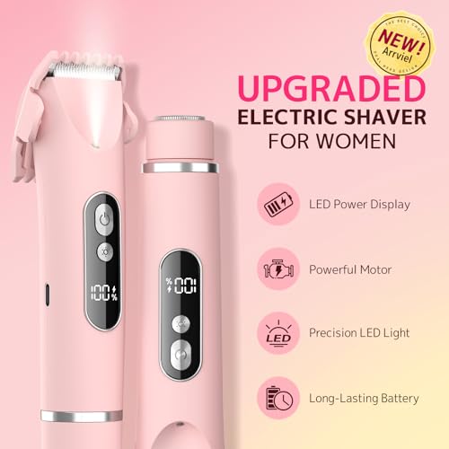 Bikini Trimmer for Women,Smooth Electric Razor for Sensitive Skin, IPX7 Waterproof Wet & Dry Cordless Body Shaver & Grooming Set for Bikini Area, Pubic Hair, Face, Underarms & Legs (Pink)