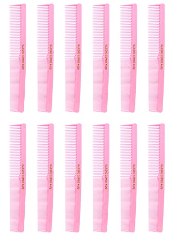 Allegro Combs #420 Fresh Pink Professional Barber Hair Cutting Comb Set – Fine & Wide Tooth, 12 Pack