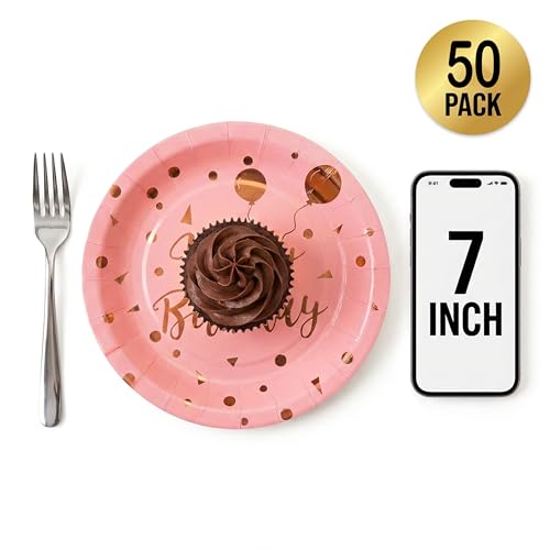 Pink & Gold Polka Dot Paper Plates - 7" | 50ct Party Supply