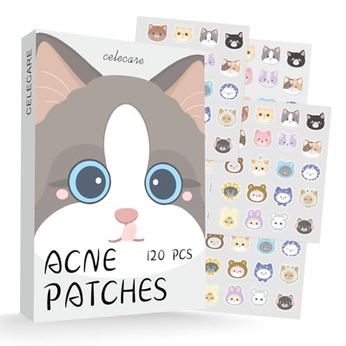 Cute Cat Hydrocolloid Pimple Patches - 120 Count with Salicylic Acid & Tea Tree Oil