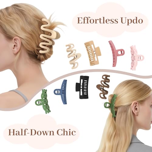 Large Matte Non-Slip Hair Clips for Women - 8 Pack, Stylish & Gentle for All Hair Types