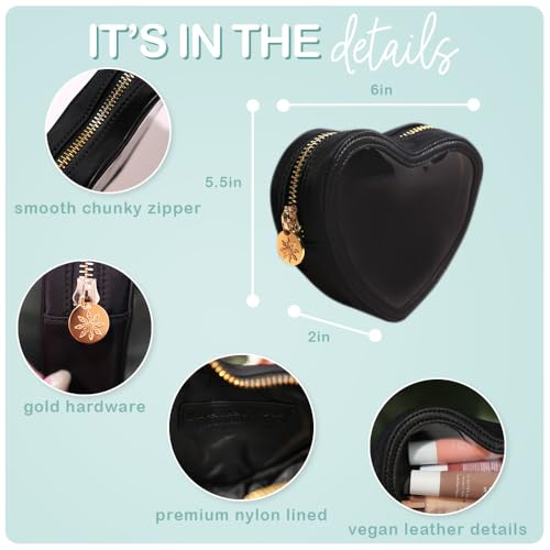 Heart Shaped Clear Travel Makeup Bag - Luxury Organizer with Gold Zipper