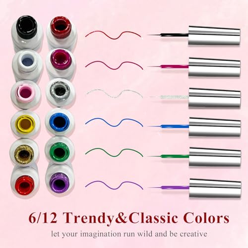 eodci Macaroon Nail Art Gel Liner Set - 12 Colors for DIY Designs