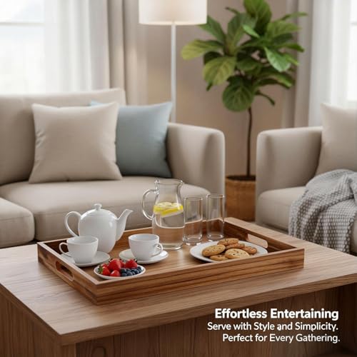 Krismax Rustic Wooden Serving Tray with Handles - 15.7x11.4 Inch