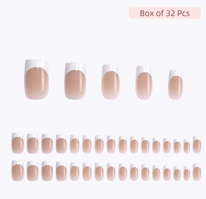 Ivory Press On Nails - French Tip Medium Square UV Finish | 32 Nails Kit